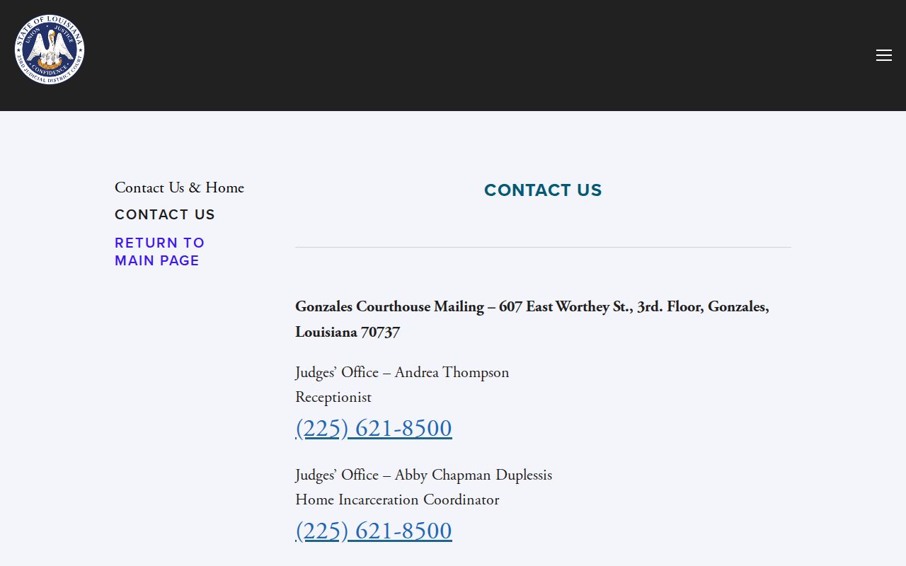 Ascension Parish court docket judicial contact routing page