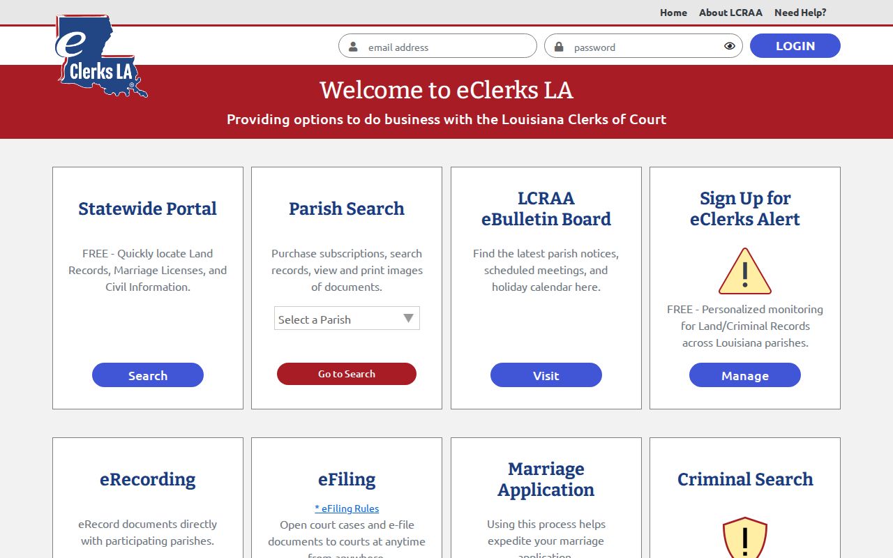 Ascension Parish case search eClerks LA browser support screen