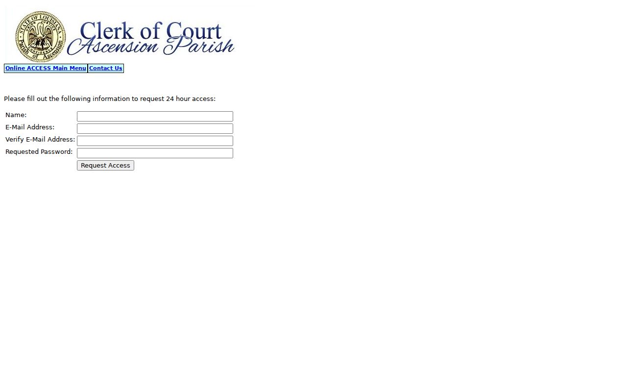 Ascension Parish case search 24-hour access request