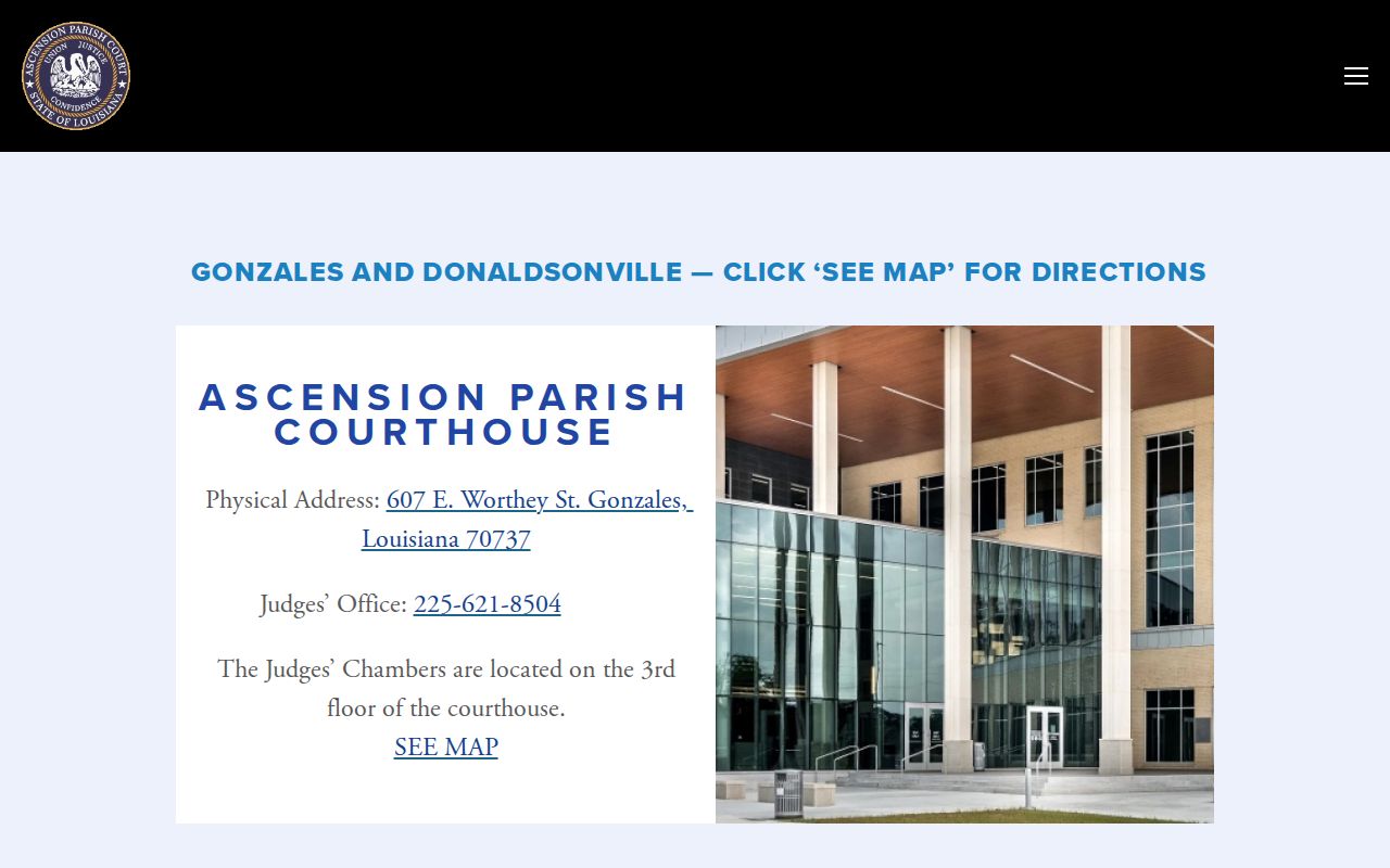 Ascension court calendar source showing Parish Court Gonzales and Donaldsonville locations