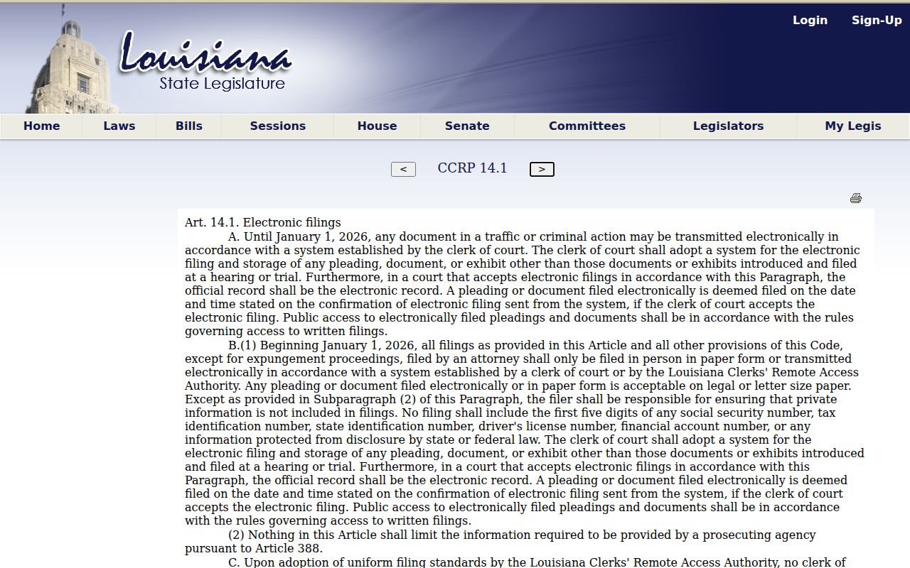 Ascension Parish court records Louisiana electronic record law
