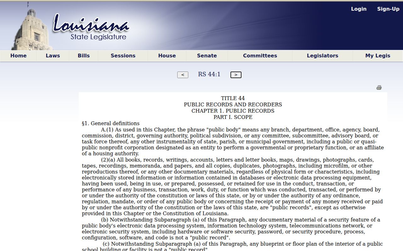 Ascension Parish court records Louisiana public record definition