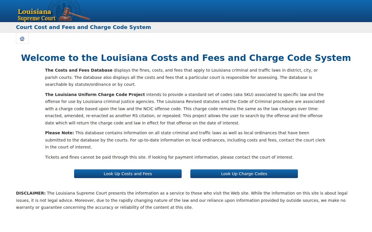 Ascension Parish court records Louisiana charge code system