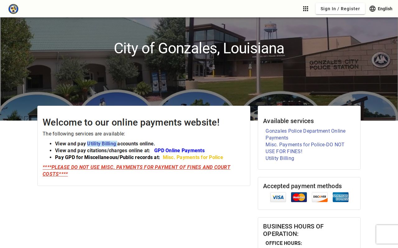Ascension Parish traffic court Gonzales payment portal warning